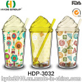 Atacado BPA Free Ice Cream Caneca, Double Wall Plástico Tumbler Suco com Palha (HDP-3032)